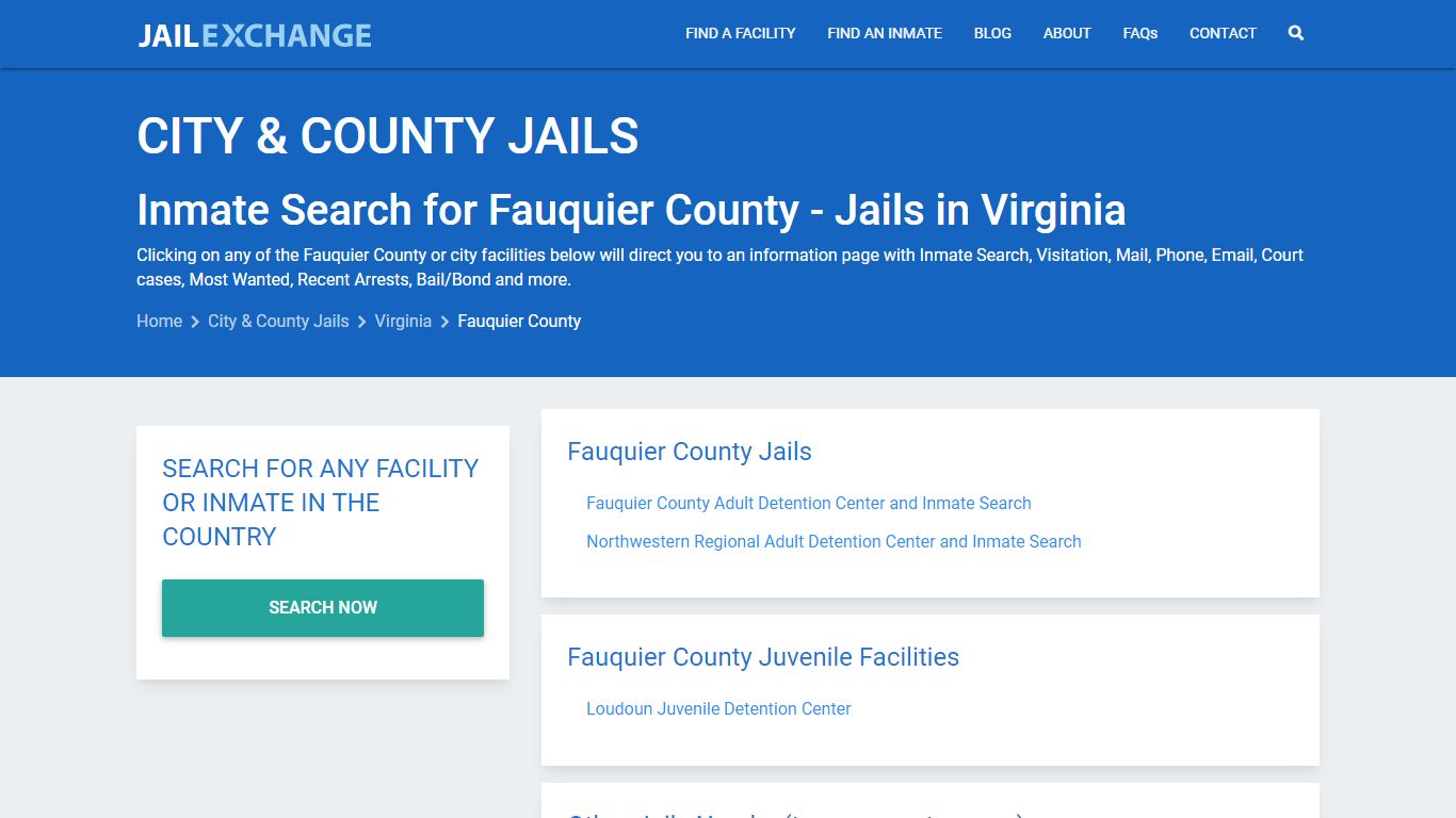 Inmate Search for Fauquier County | Jails in Virginia - Jail Exchange